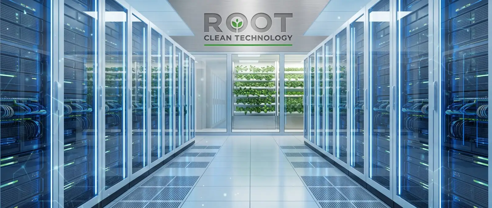 Render de una sala de data center con el sistema de Root CleanTech